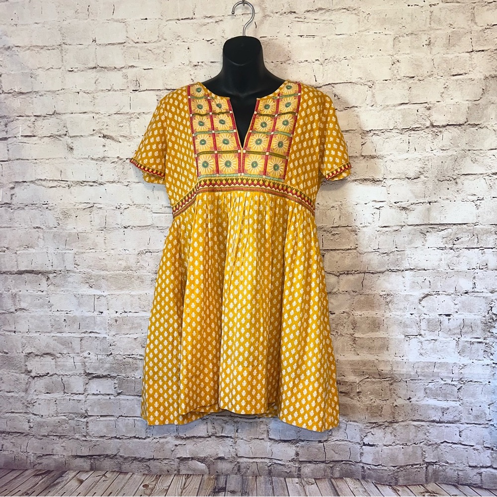 Gretchen Scott Designs Yellow Floral Embroidered Dress